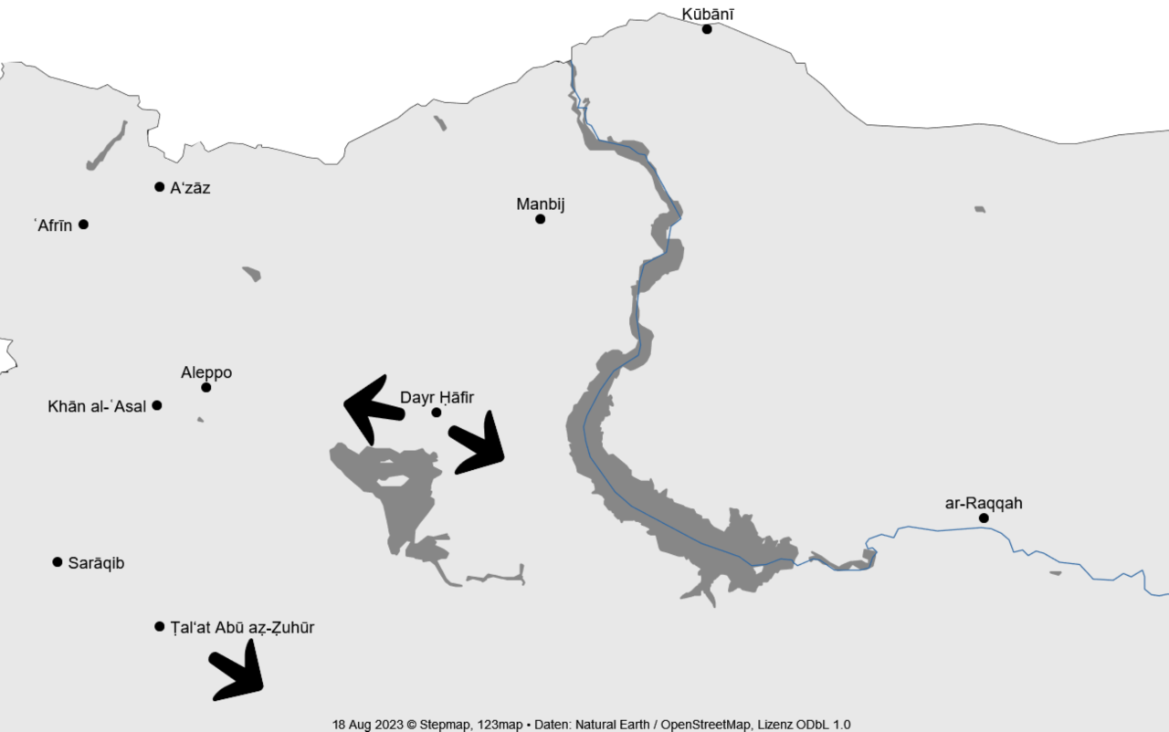 Figure 4. The biggest Dom concentrations in Aleppo and ar-Raqqah (created by the author using stepmap.de, ODbL v1.0).